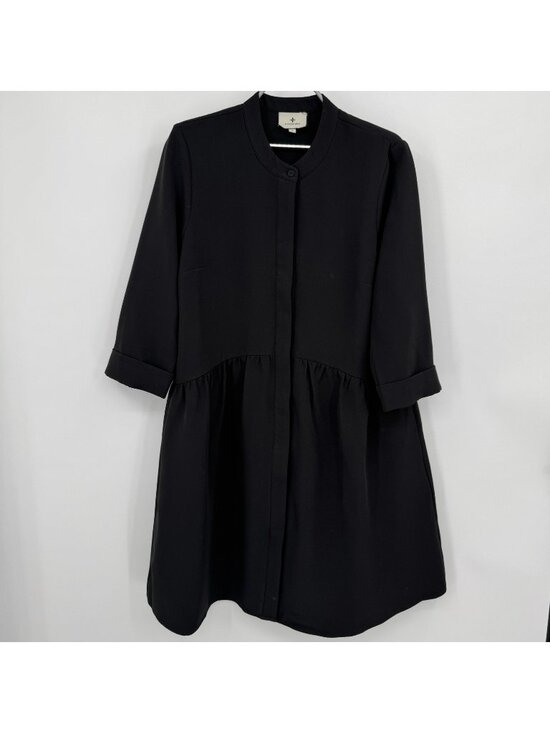 Tuckernuck Dresses & Skirts - Tuckernuck Black Stretch Crepe Royal Shirt Dress sz S Mini Half Sleeve PO